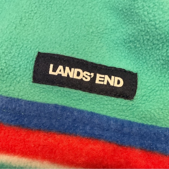 Lands' End Teal Striped Fleece Snap Neck Pullover sweater - Picture 8 of 9